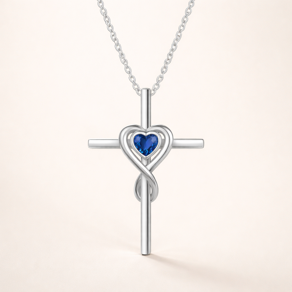 Elegant white gold necklace with sapphire heart stone