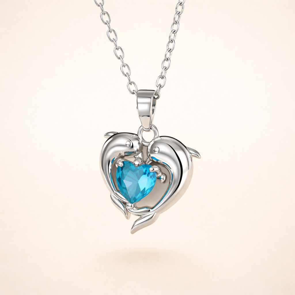 Soft Waves white gold necklace with little heart