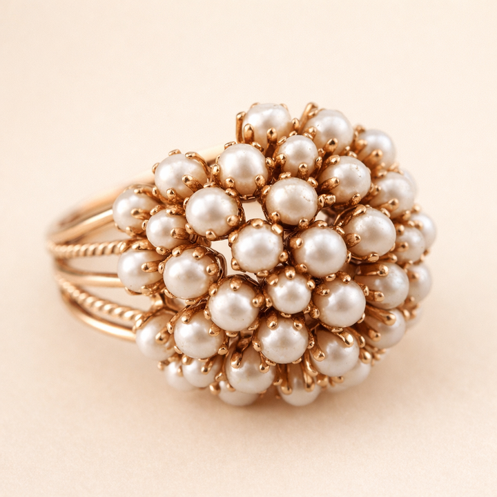 Elegant Ring with Inlaid Pearls