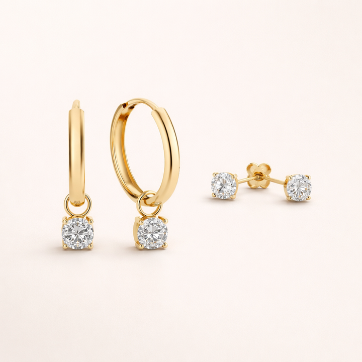 Soft Gold Earrings with an Elegant Little Stone