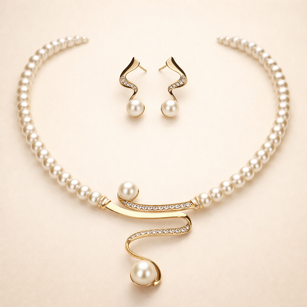 Simple Gold Necklace and Delicate Earrings Set
