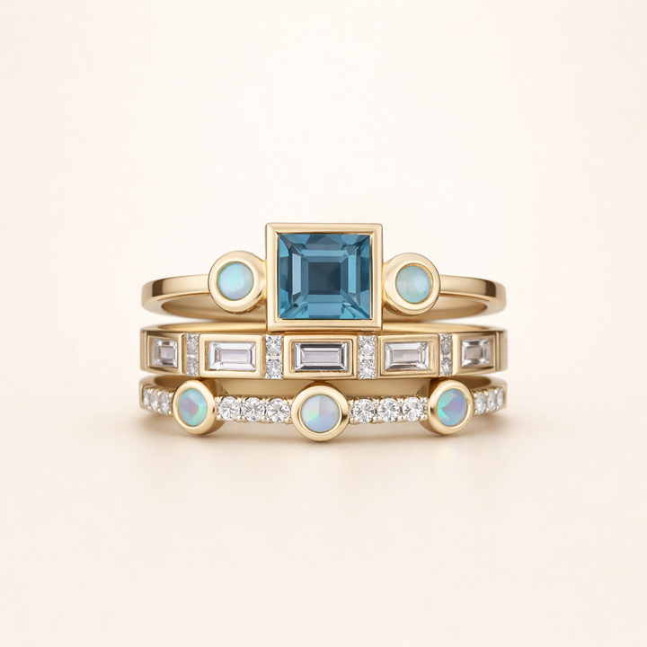 Soft Blue Cubic Zirconia Ring with Refined Finish