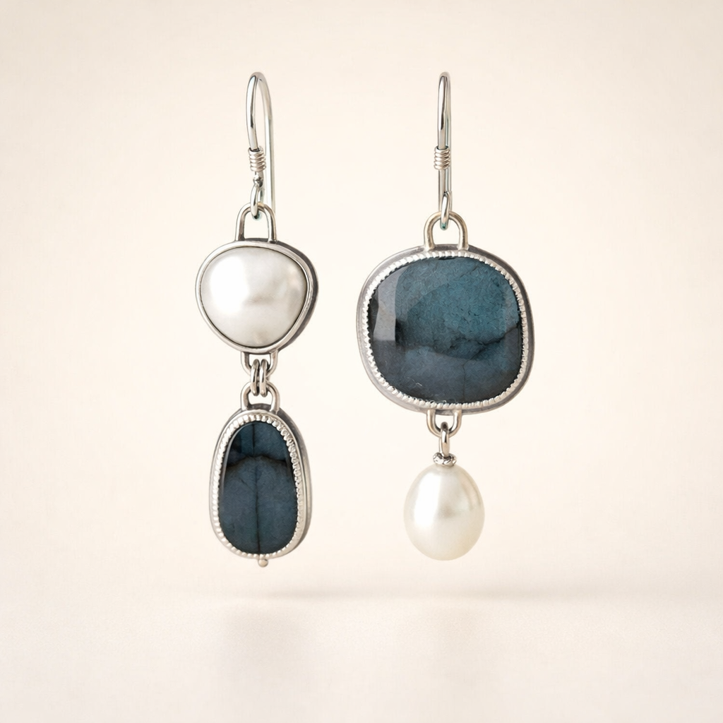 Elegant Earrings with Blue Stone and Pearl