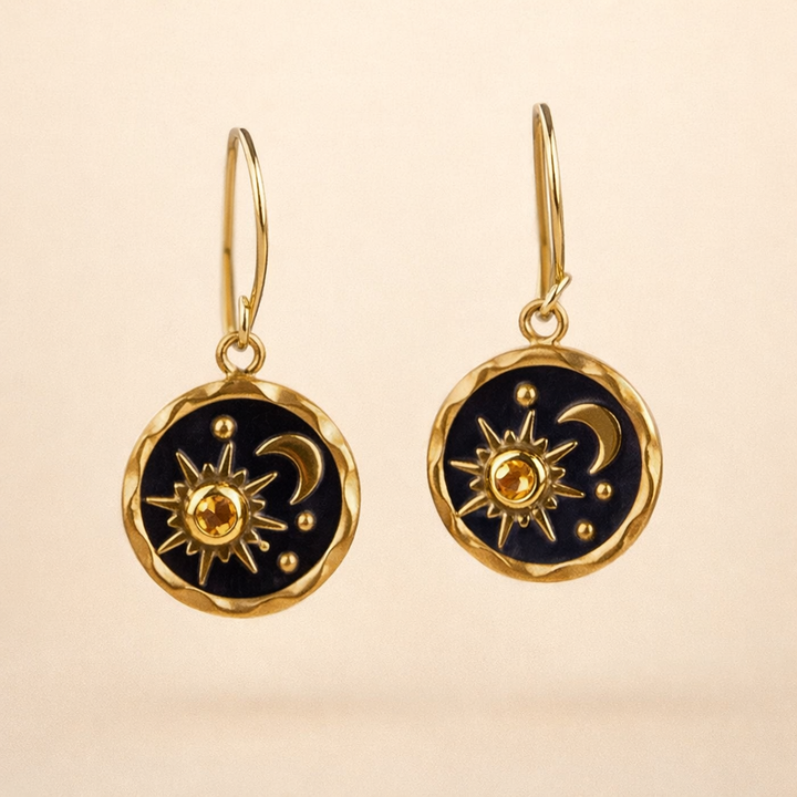 Bohemian Silver Earrings with Moon and Sun Design