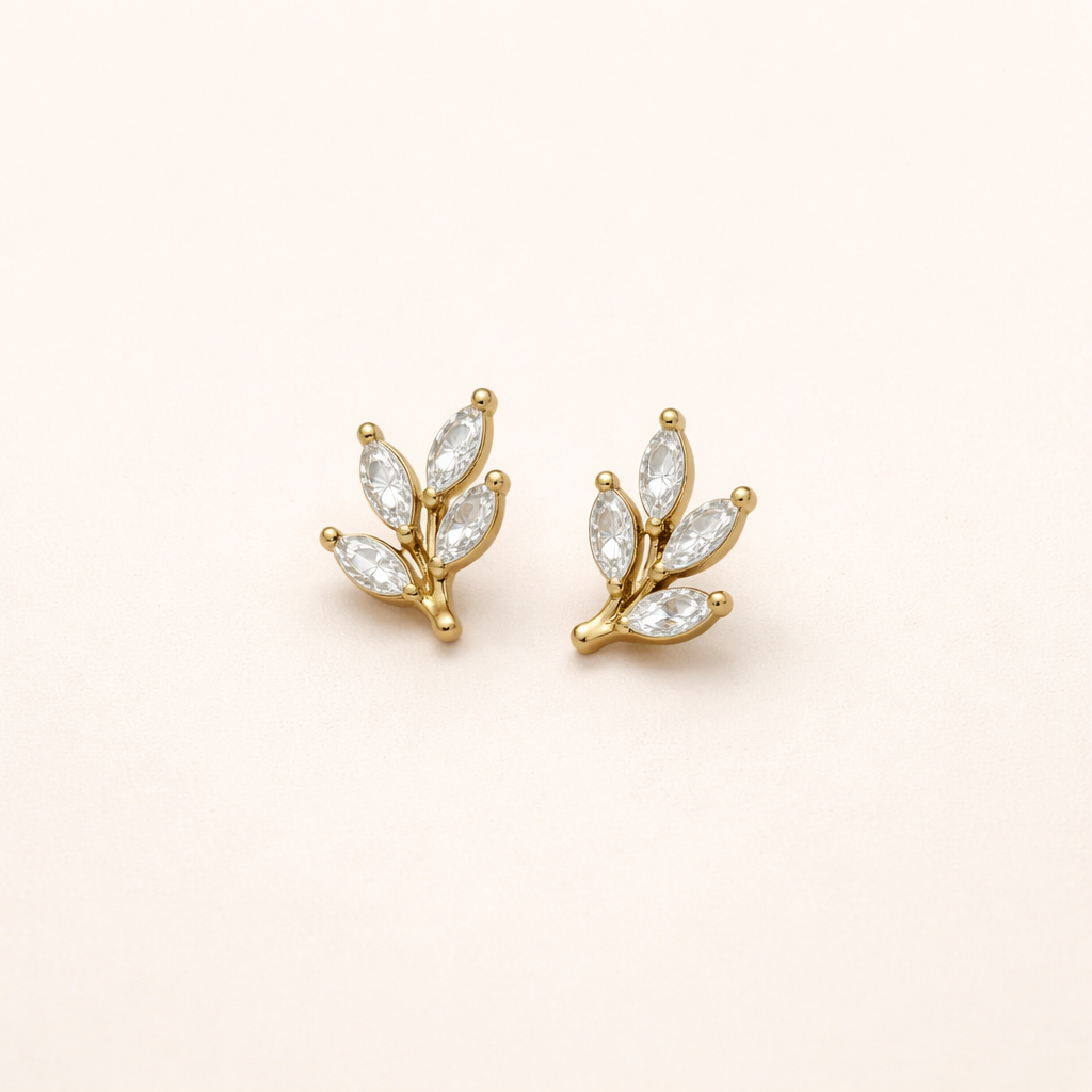 Elegant crystal earrings with leaf motif