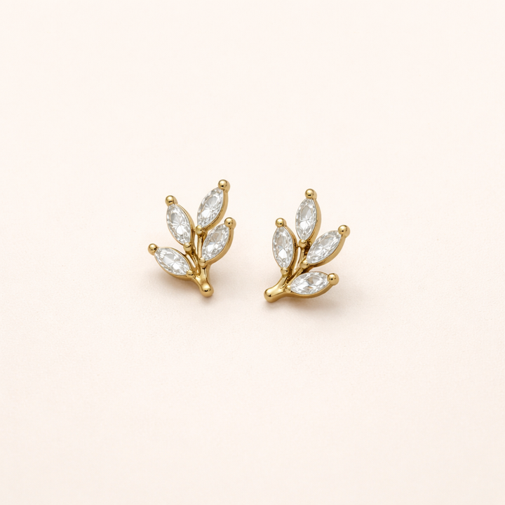 Elegant crystal earrings with leaf motif