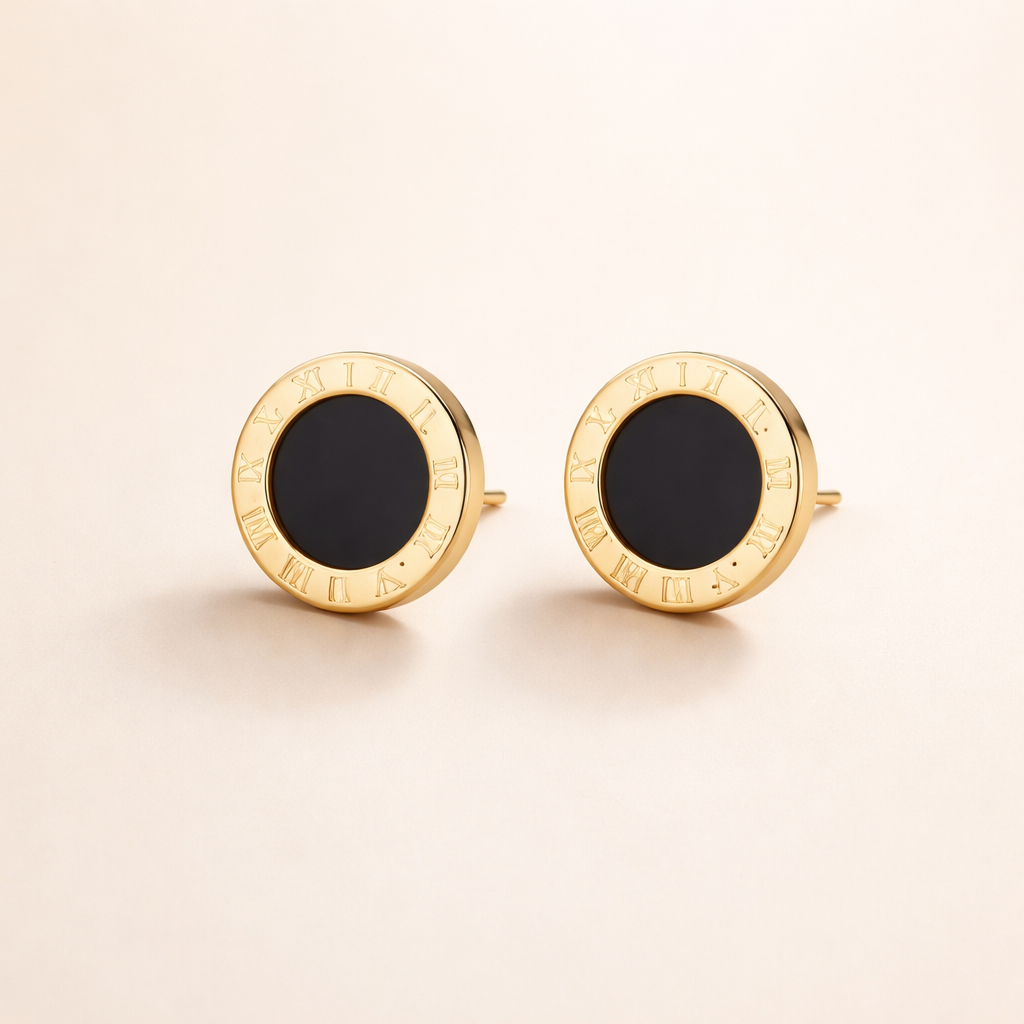 Elegant black stud earrings with cubic zirconia
