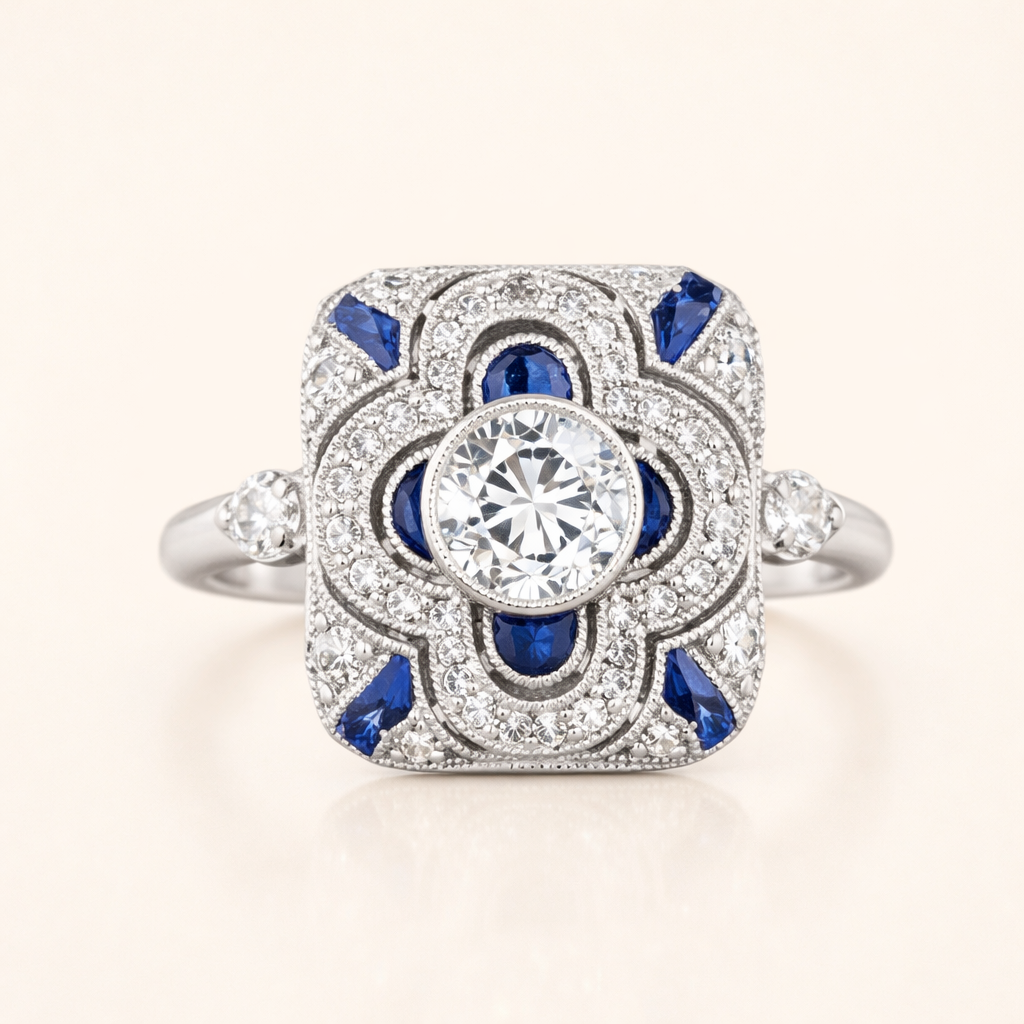 Elegant silver ring with a blue cubic zirconia