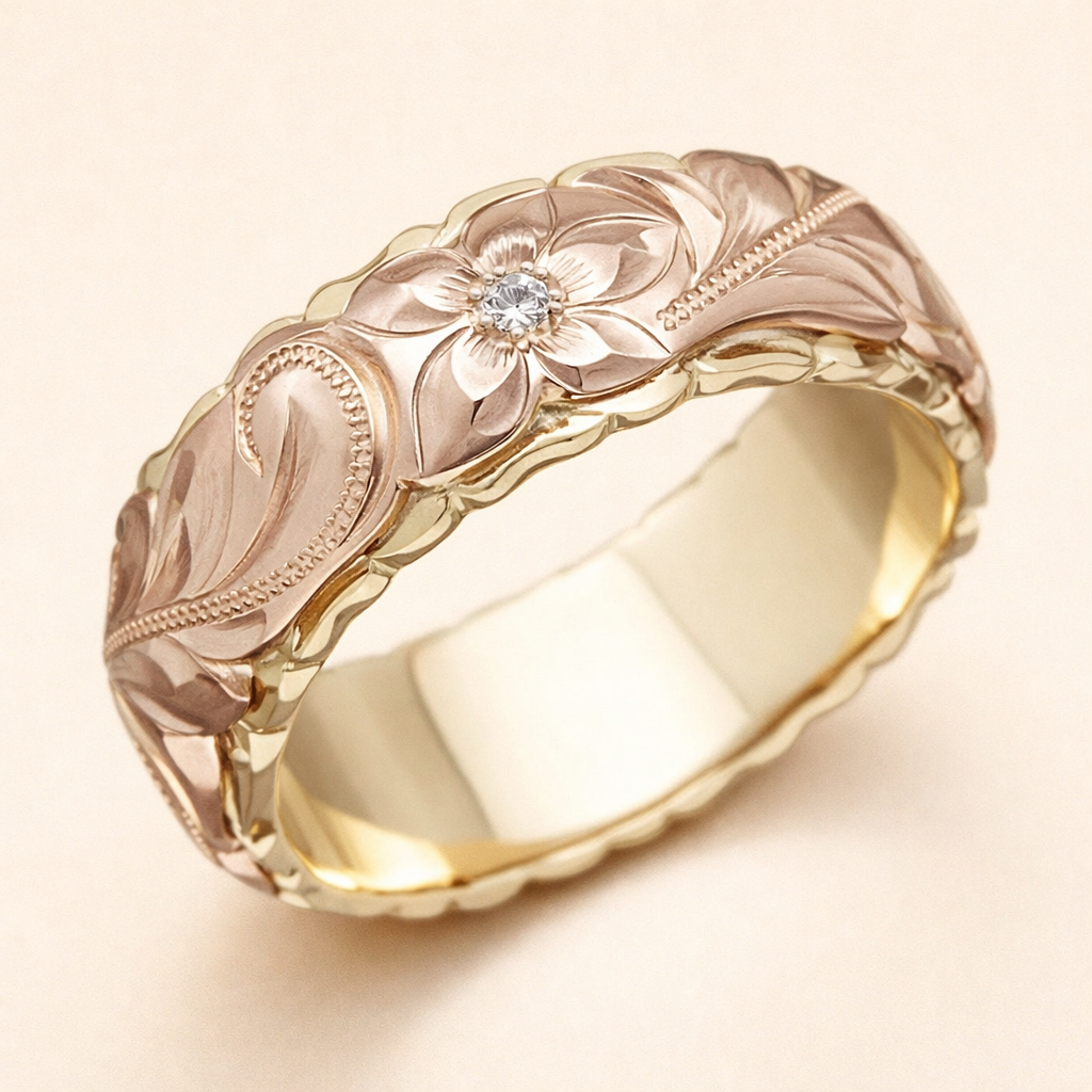 Elegant gold ring with rose flower design