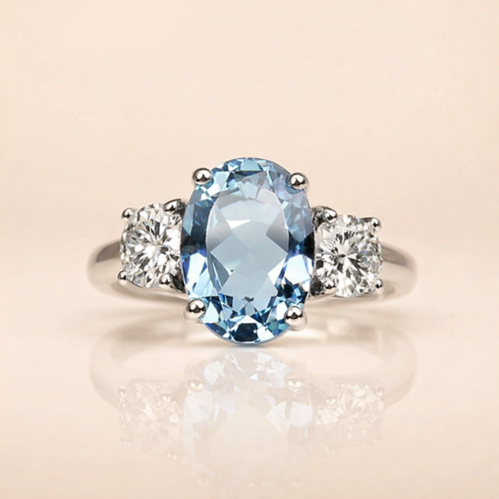 Elegant ring with blue cubic zirconia in genuine silver