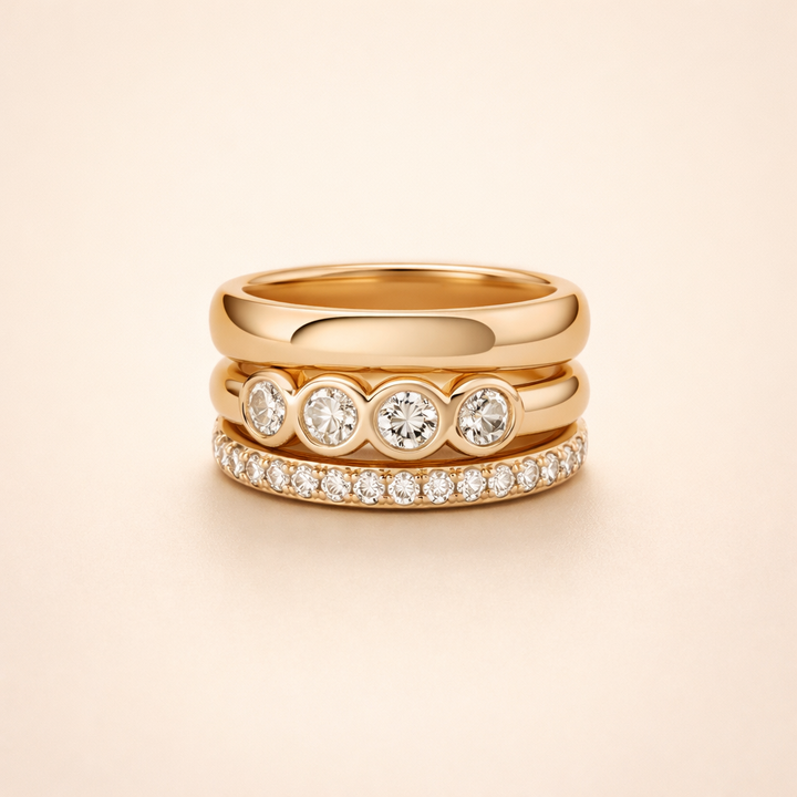 Forged gold rings with brilliant accents