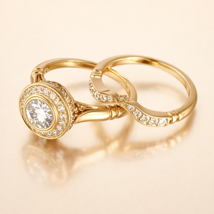 Elegant Gold Ring with Cubic Zirconia in Vintage Style