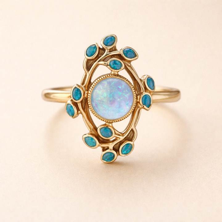 Elegant blue cubic zirconia ring with vintage look