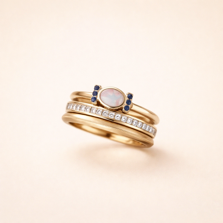 Elegant gold opal ring set with refined details