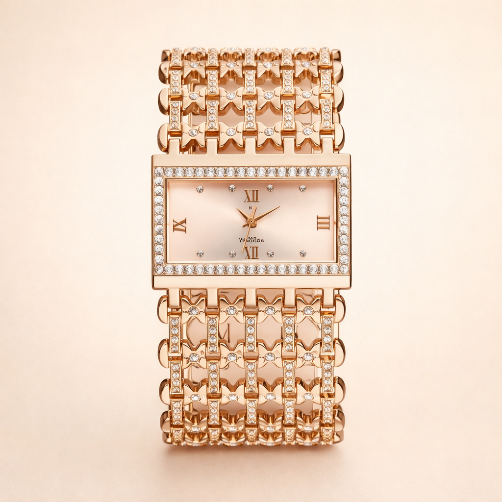 Minimalist rose gold watch with subtle link chain
