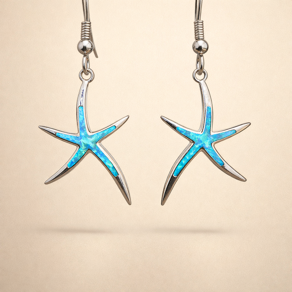 Silver earrings with opal and starfish design