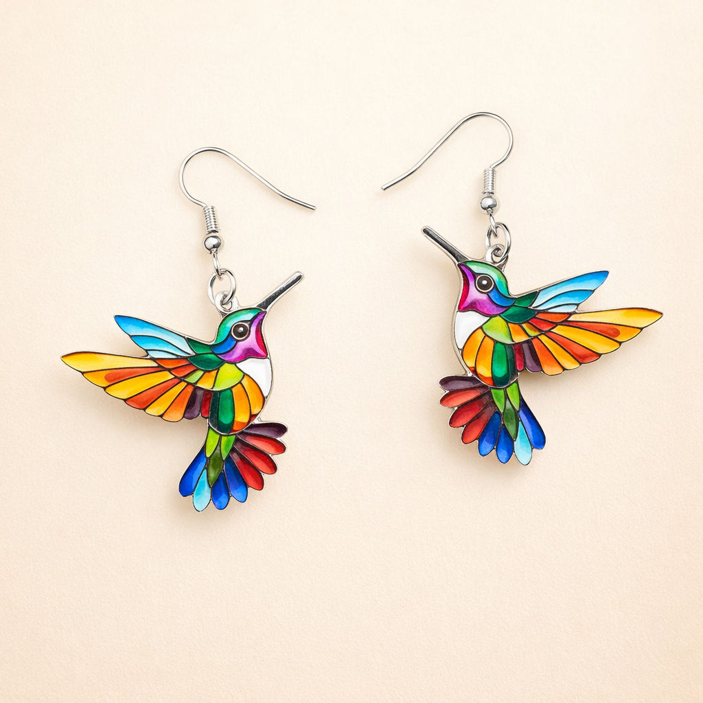 Acrylic Hummingbird Dangle Earrings – Clear 2D Bird Design