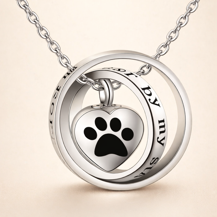 "No Longer By My Side, Forever In My Heart" – Stainless Steel Urn Paw Necklace
