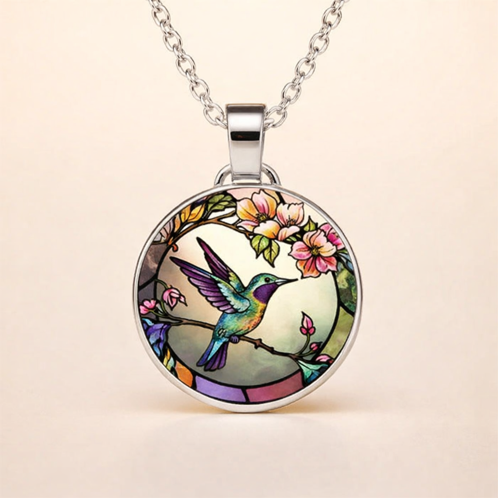 Hummingbird Glass Dome Pendant Necklace