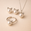Beautiful Pearl Cat Necklace with Bonus Earrings + Ring