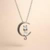 Moonstone Crescent Moon and Cat Necklace
