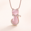 Pink stone cute cat necklace with zircon