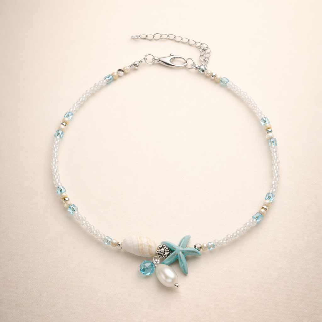 Star and Shell Anklet with Natural Stones