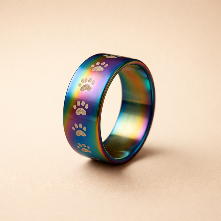 Handmade Rainbow Stainless Steel Paw Print Ring