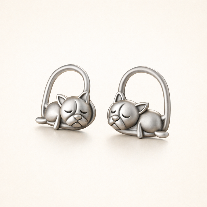 Silver Sleeping Puppy Stud Earrings