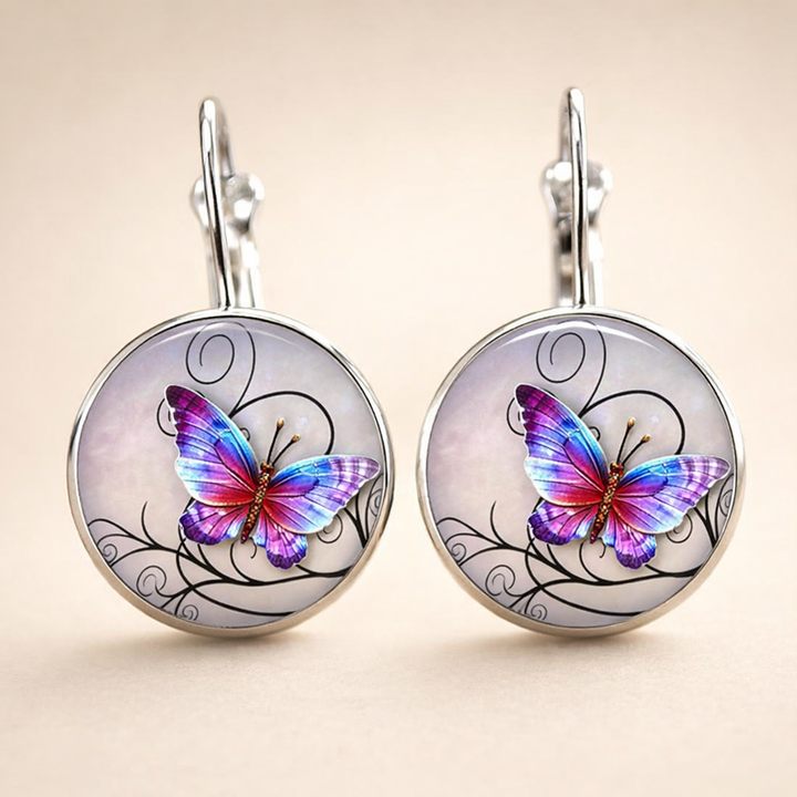 Vintage Round Crystal Butterfly Earrings