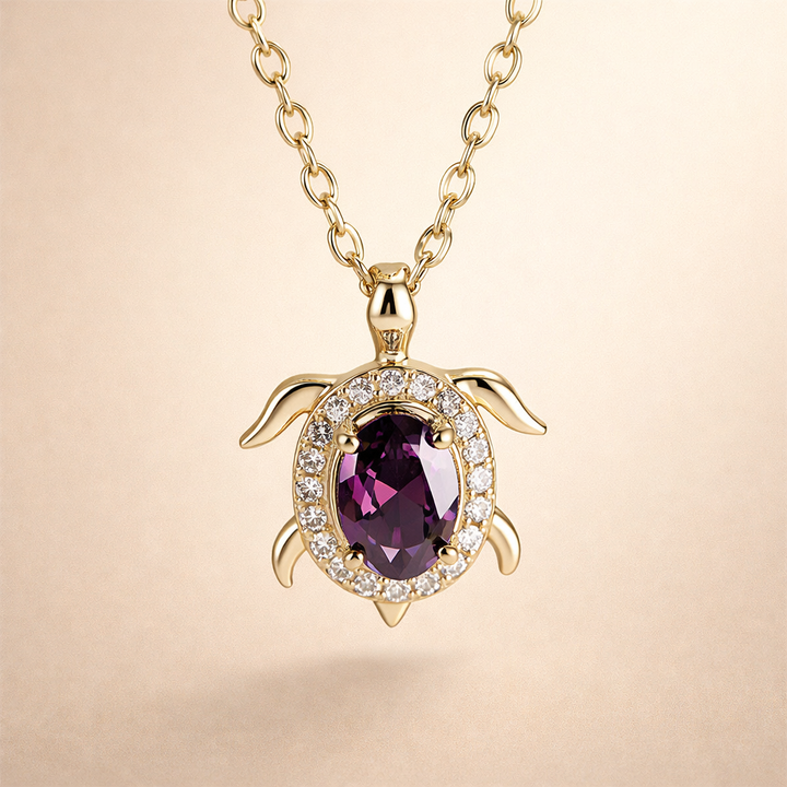 Purple Crystal Turtle Pendant Necklace