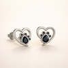 Heart Paw Stud Earrings – Silver with Black Enamel