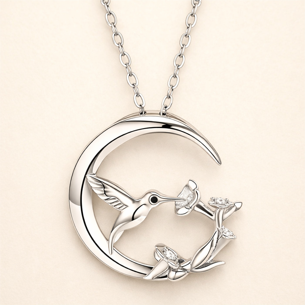 Moon Bird Vintage Silver Pendant Necklace
