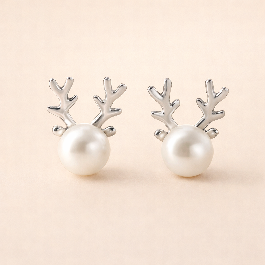 Deer Pearl Stud Earrings