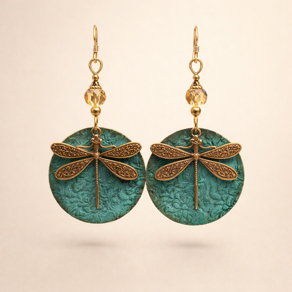 Vintage Dragonfly Gold Earrings