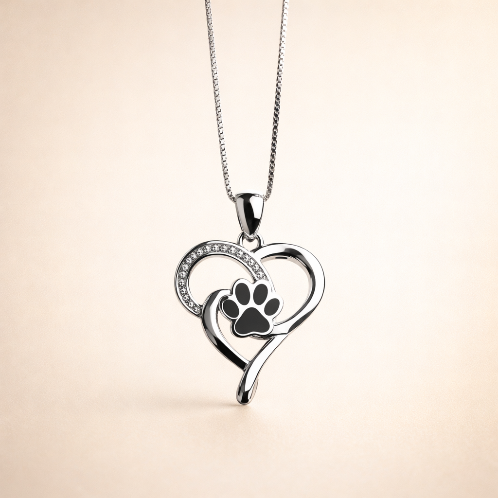 Stainless Steel Infinity Necklace with Heart & Paw