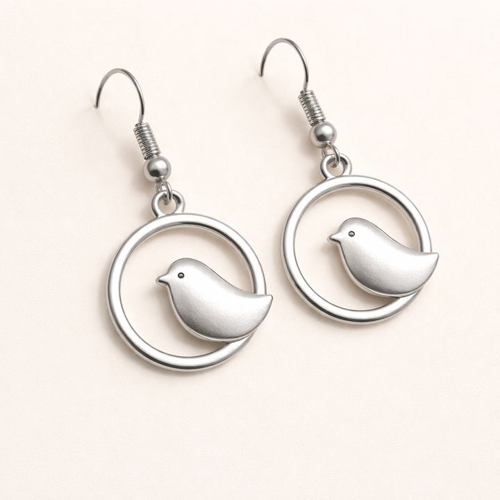 Vintage Bird Charm Dangle Earrings – Handmade Boho Jewellery