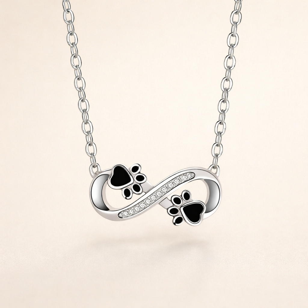 Infinity Paw Print Necklace with Cubic Zirconia