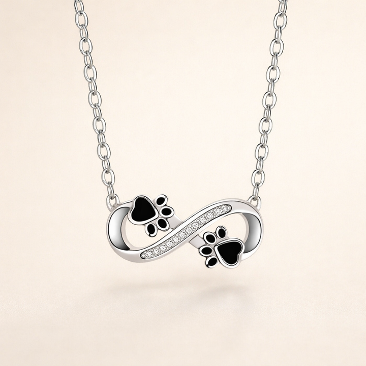 Infinity Paw Print Necklace with Cubic Zirconia