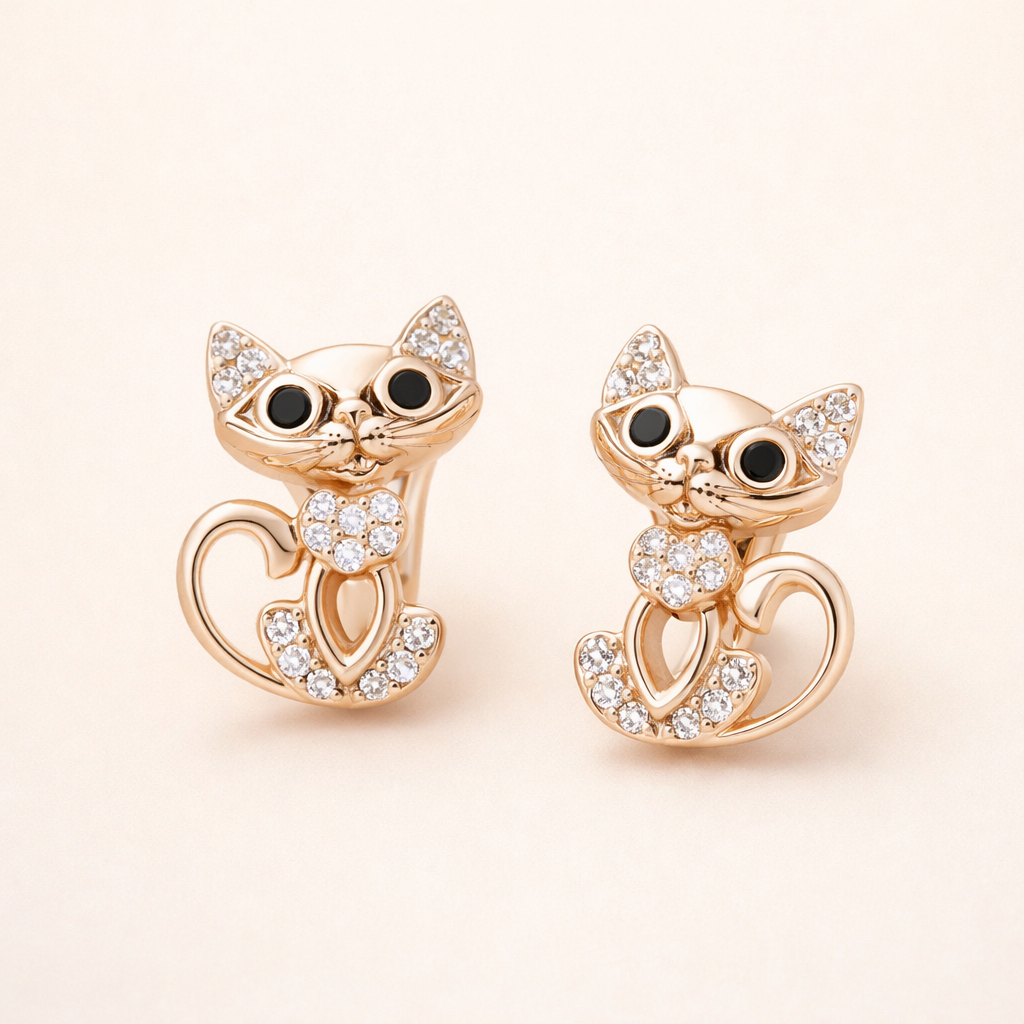 Elegant Cubic Zirconia Kitty Earrings