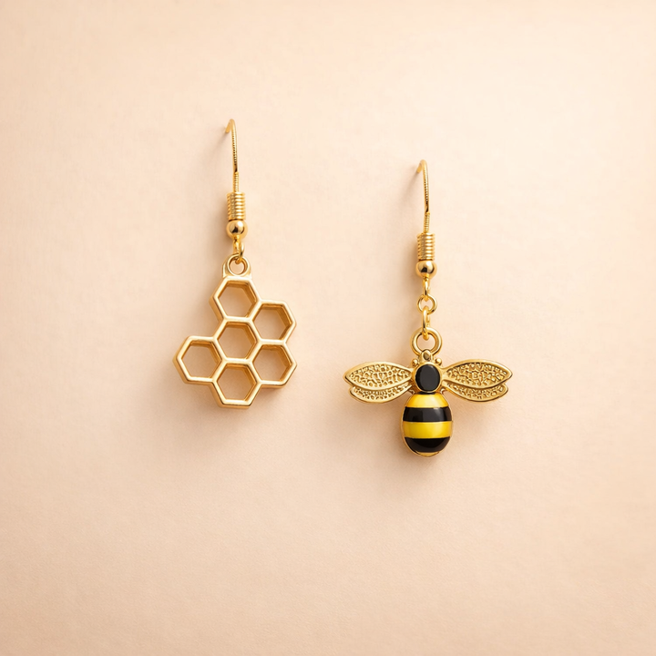 Honeycomb & Bee Earrings – Gold Jewellery for Women