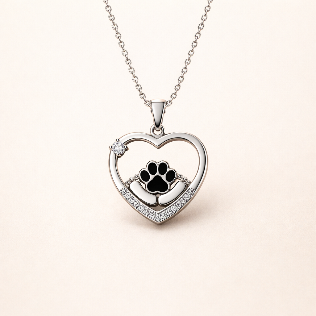 Little Feet Dog Paw Print Necklace and Zirconia