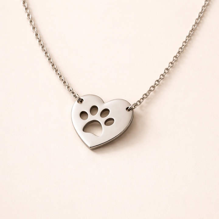 Silver Heart & Paw Pendant Necklace