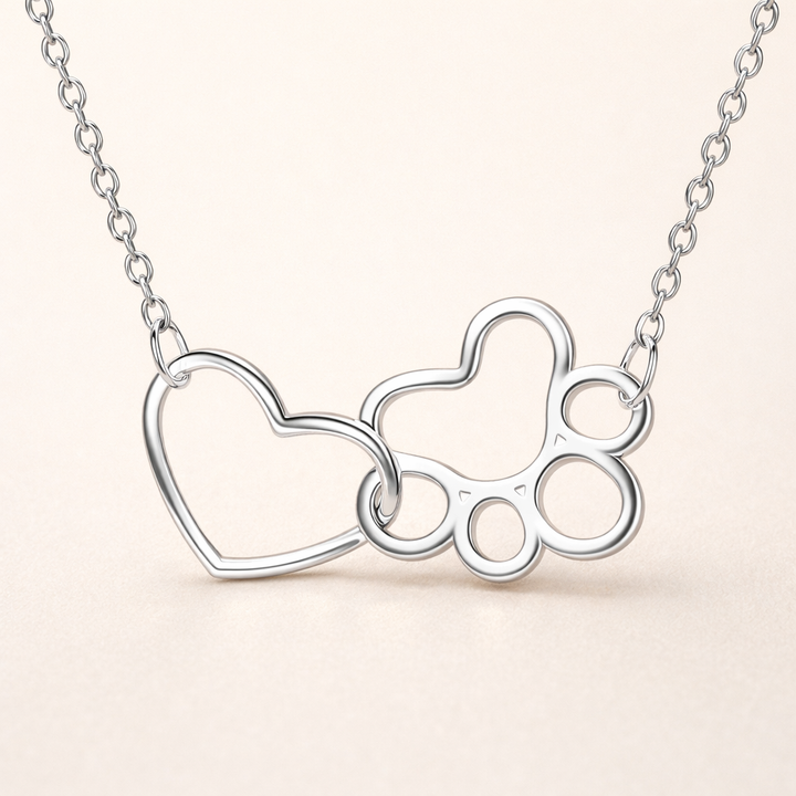 Sterling Silver Paw Print Necklace – Heart Crystal Pendant