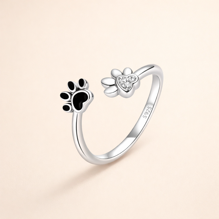 Sterling Silver Paw Ring – Adjustable with Cubic Zirconia & Enamel