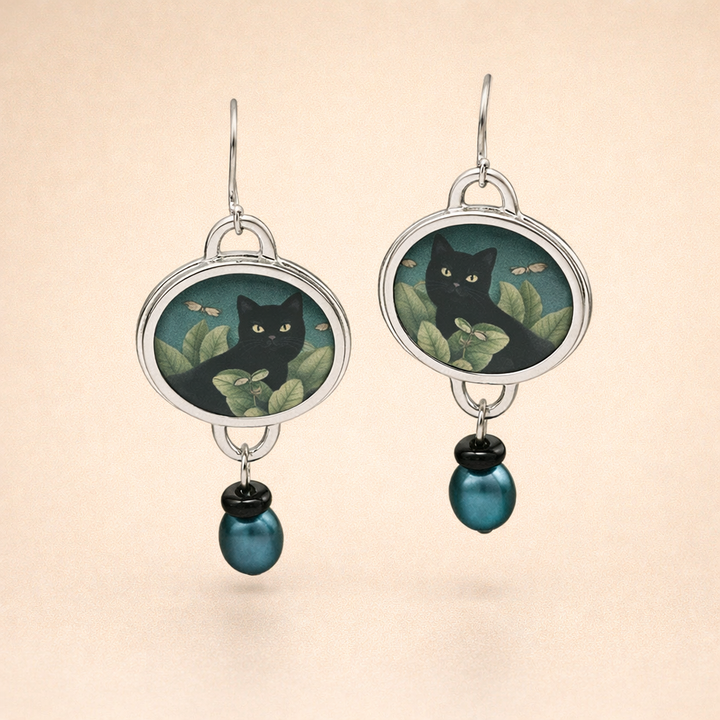 Vintage Cat Silver Earrings