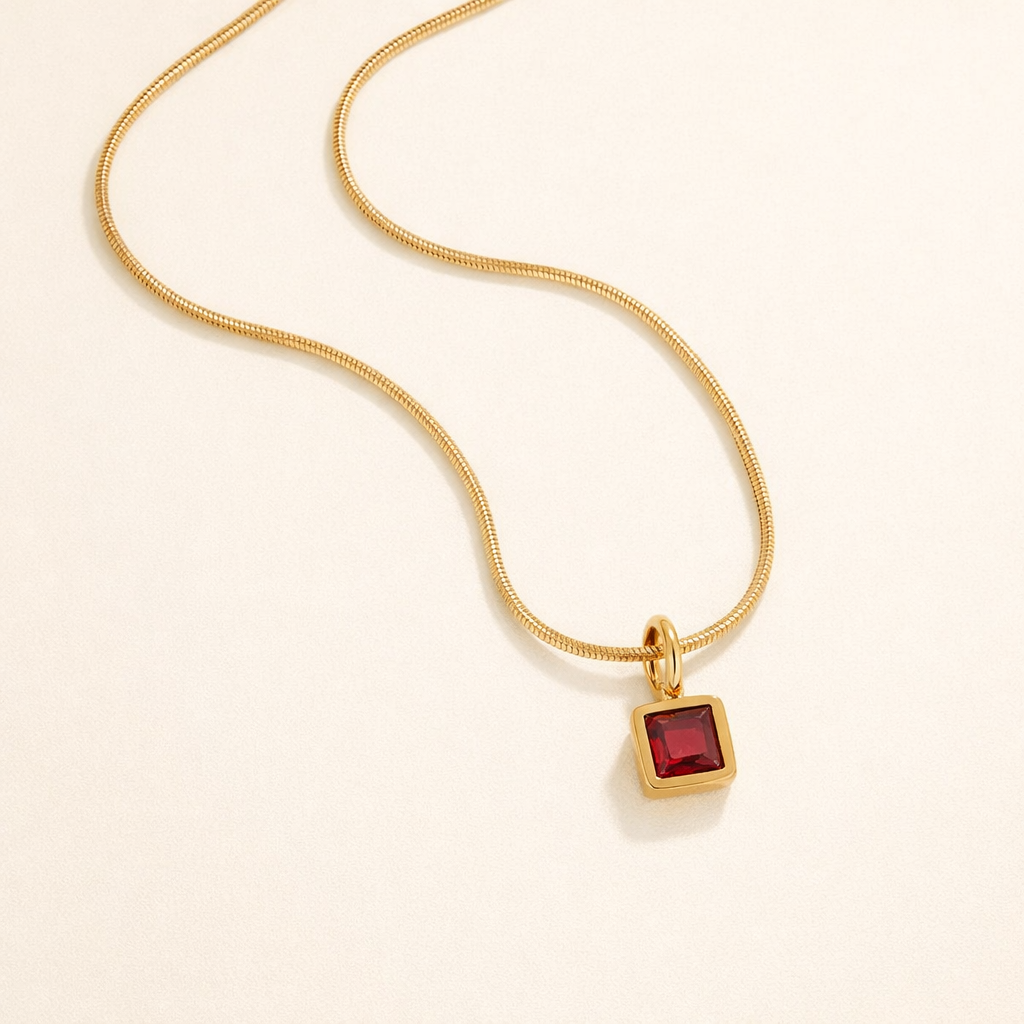 Square Pendant Birthstone Necklace