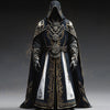 Men's Black Medieval Hooded Robe with Celtic Embroidery, Halloween Costume