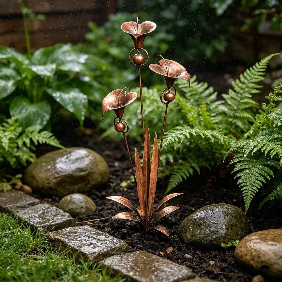 Copper flower garden stake