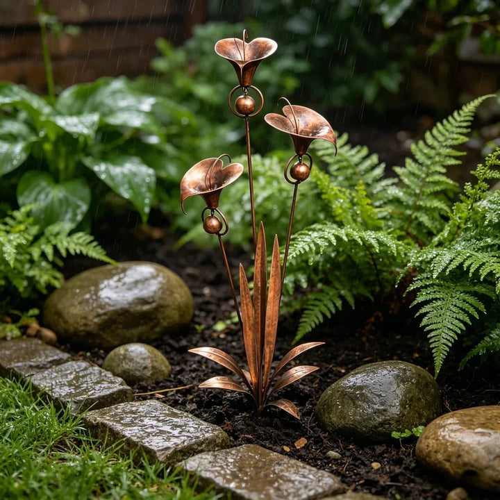 Copper flower garden stake